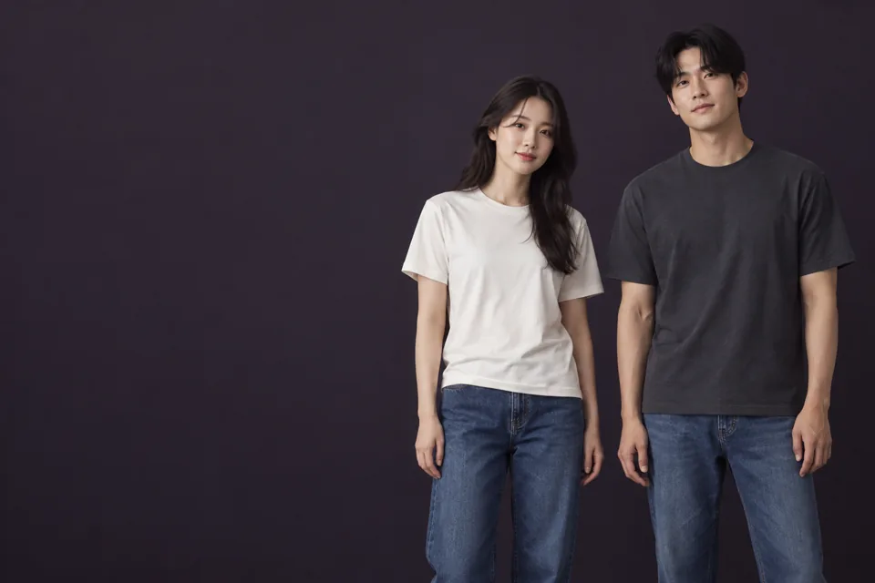 Relaxed Korean fashion styling with two models